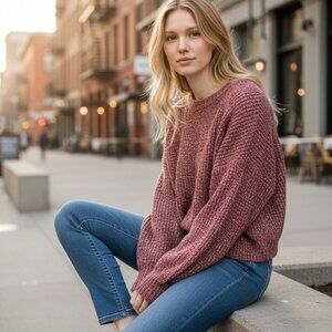 Abound Sweater Pullover Knitted Textured Pink Long Sleeve Size Medium